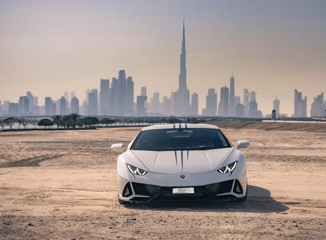 Lamborghini in front of burj Khalifa 